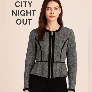 DKNY Black & White Herringbone Peplum Jacket – Size 2